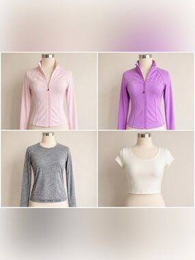 BUNDLE Lululemon Four Mixed Activewear Tops - Pink, Lavender, Gray, Cream Size 8